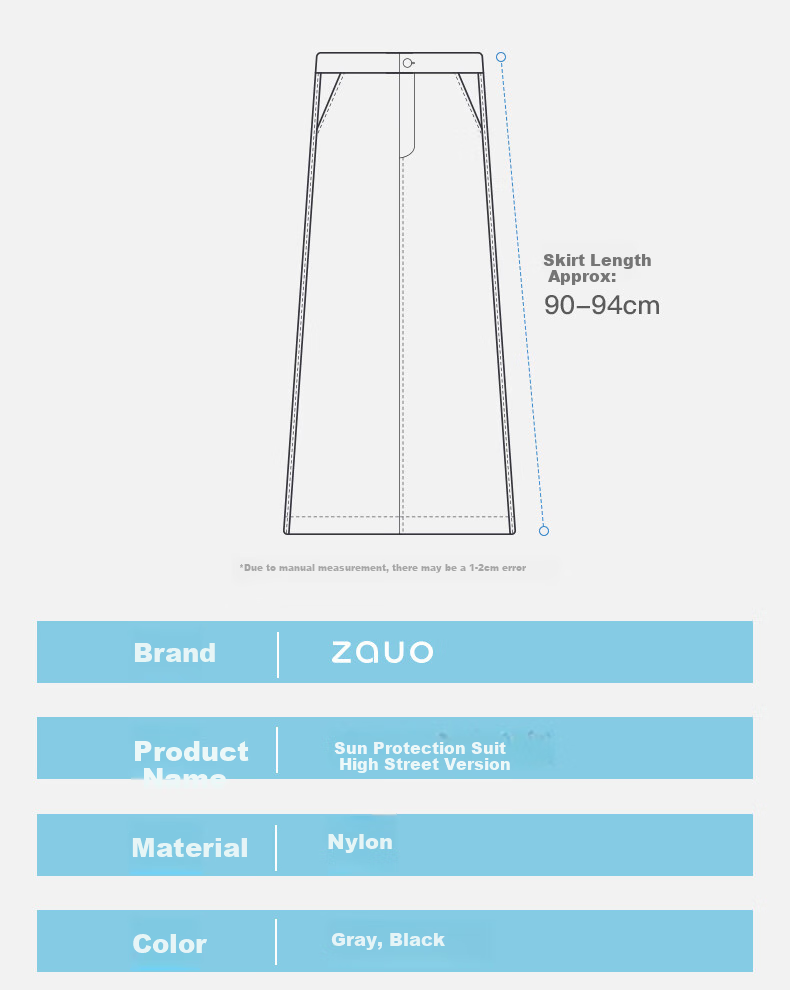 Zauo High-Waisted Sun Protection Pants Set, High Street Style, Lightweight Breathable Sun Protection Clothing, Women's Casual High-Waist Skirt, Gray, Size M 3