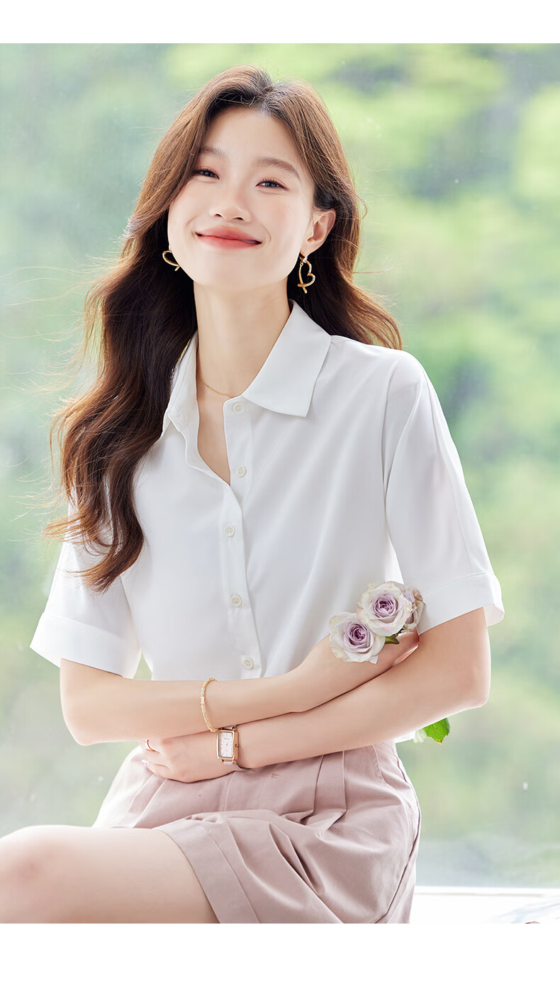 JEANSWEST Women's Summer Short Sleeve Solid Color Professional Casual Shoulder Fashion Formal Shirt White 2XL 5