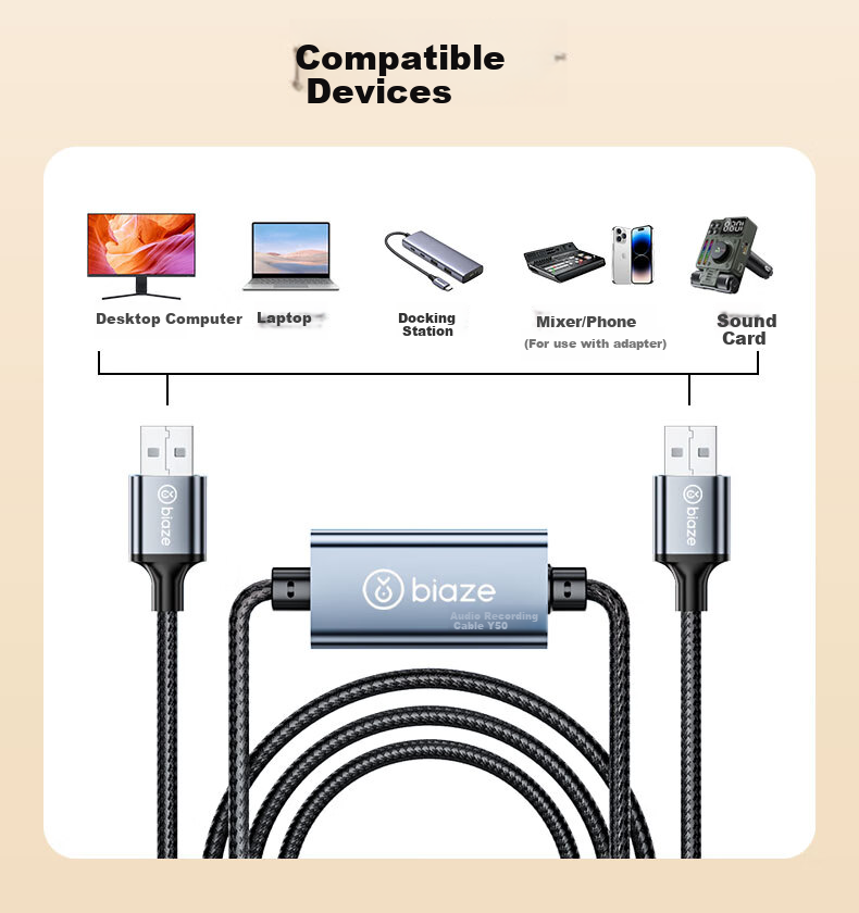 BIAZE Audio Recording Cable, Live Streaming Audio Bridge, USB Port for Live Streaming Sound, Return Audio Recording, High-Definition Computer Tablet And PUBG Undistorted Game Sound Quality, Audio Cable 8