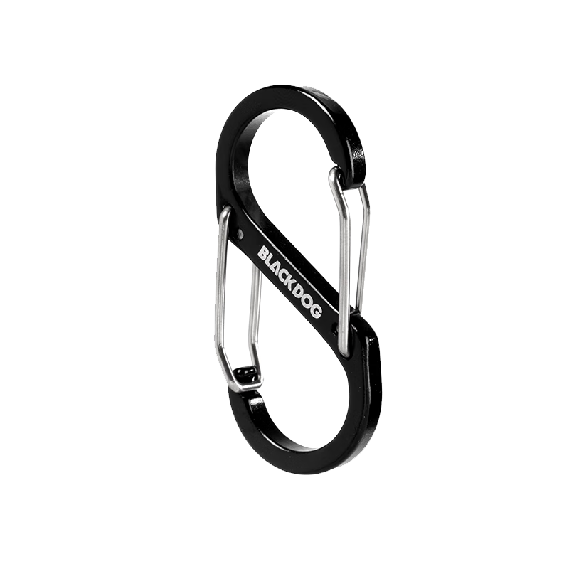 Black Dog Aluminum Alloy Climbing Carabiner Figure-8 S-Shaped Double-Head Hook Backpack Key Safety Buckle, Pack of 4