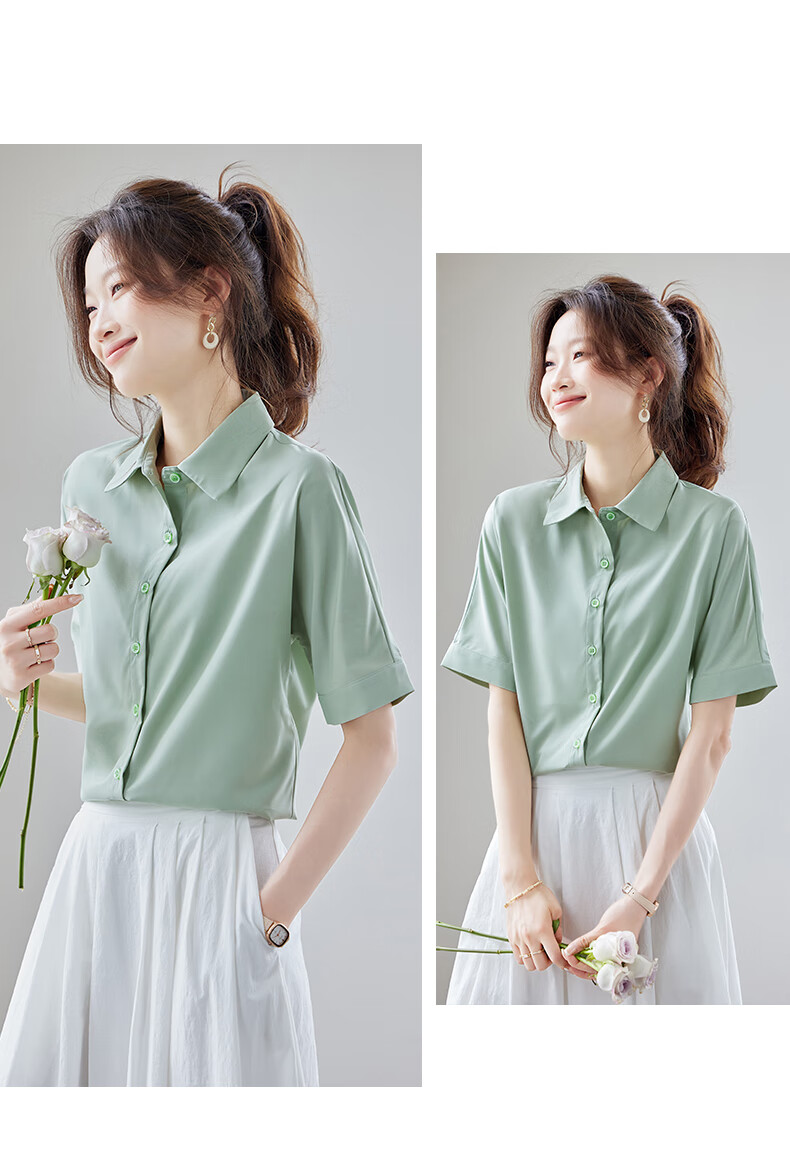 JEANSWEST Women's Summer Short Sleeve Solid Color Professional Casual Shoulder Fashion Formal Shirt White 2XL 3