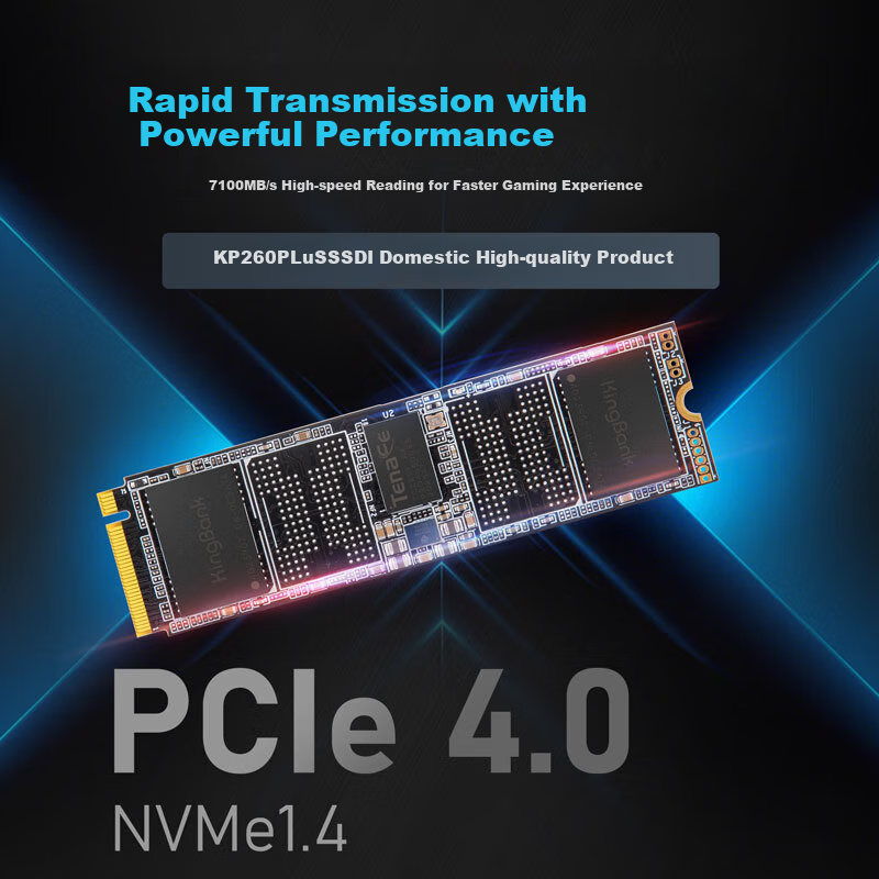 KINGBANK 1TB SSD Solid State Drive, M.2 Interface (NVMe PCIe 4.0x4), Read Speed 7400MB/s, KP260 PLUS Series, Changjiang Wafer