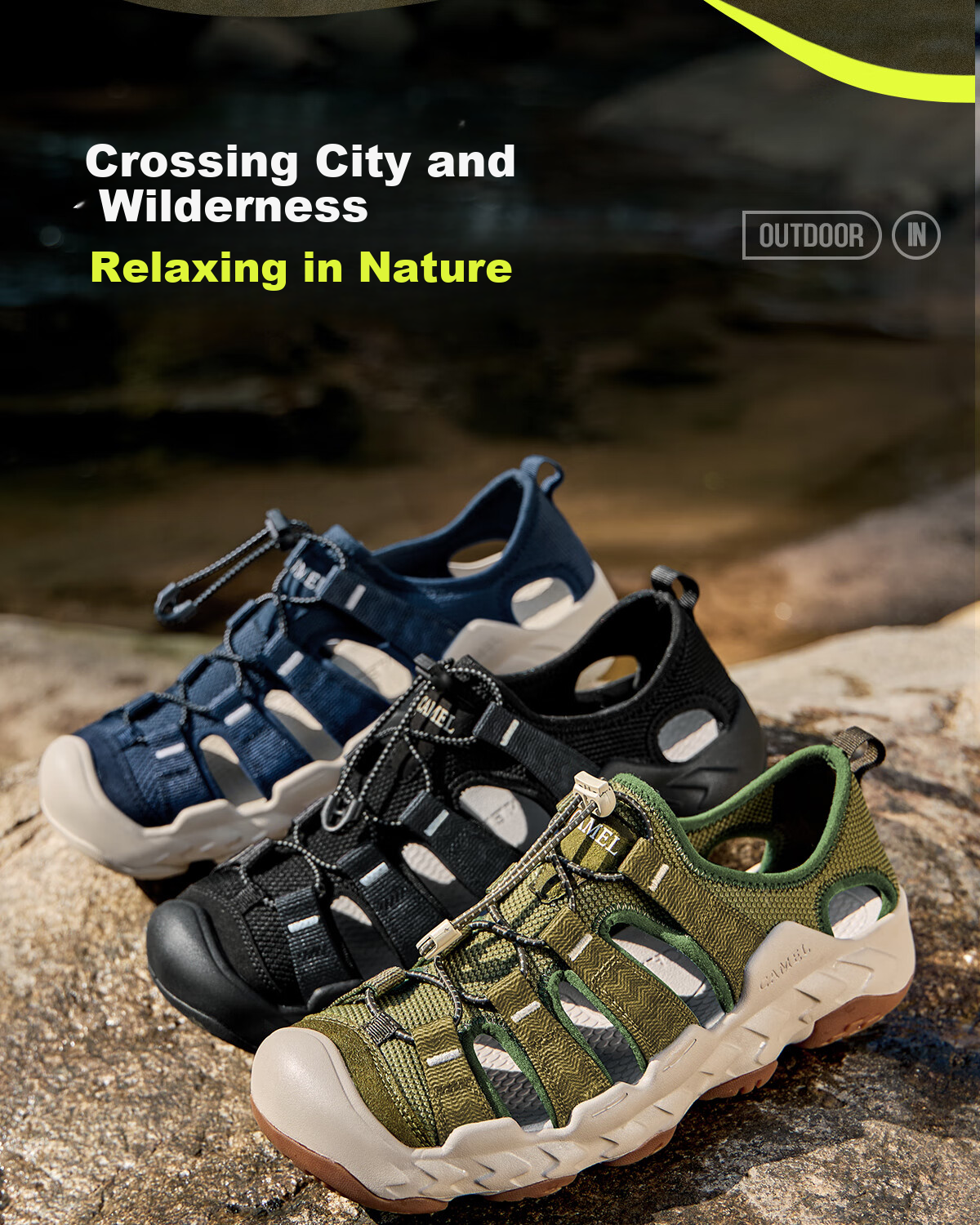 CAMEL Slip-On Shock-Absorbing, Non-Slip, Anti-Collision Lightweight Outdoor Stream Trekking Sandals for Men G15M380022 Light Green 40 18