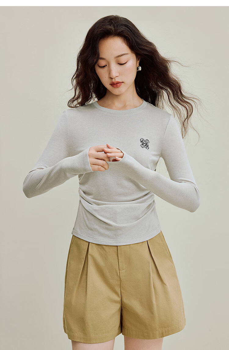 INMAN Wool Stand Collar T-Shirt 2025 Autumn Women's New Layered Slim Fit Long Sleeve Base Shirt Light Gray S 33