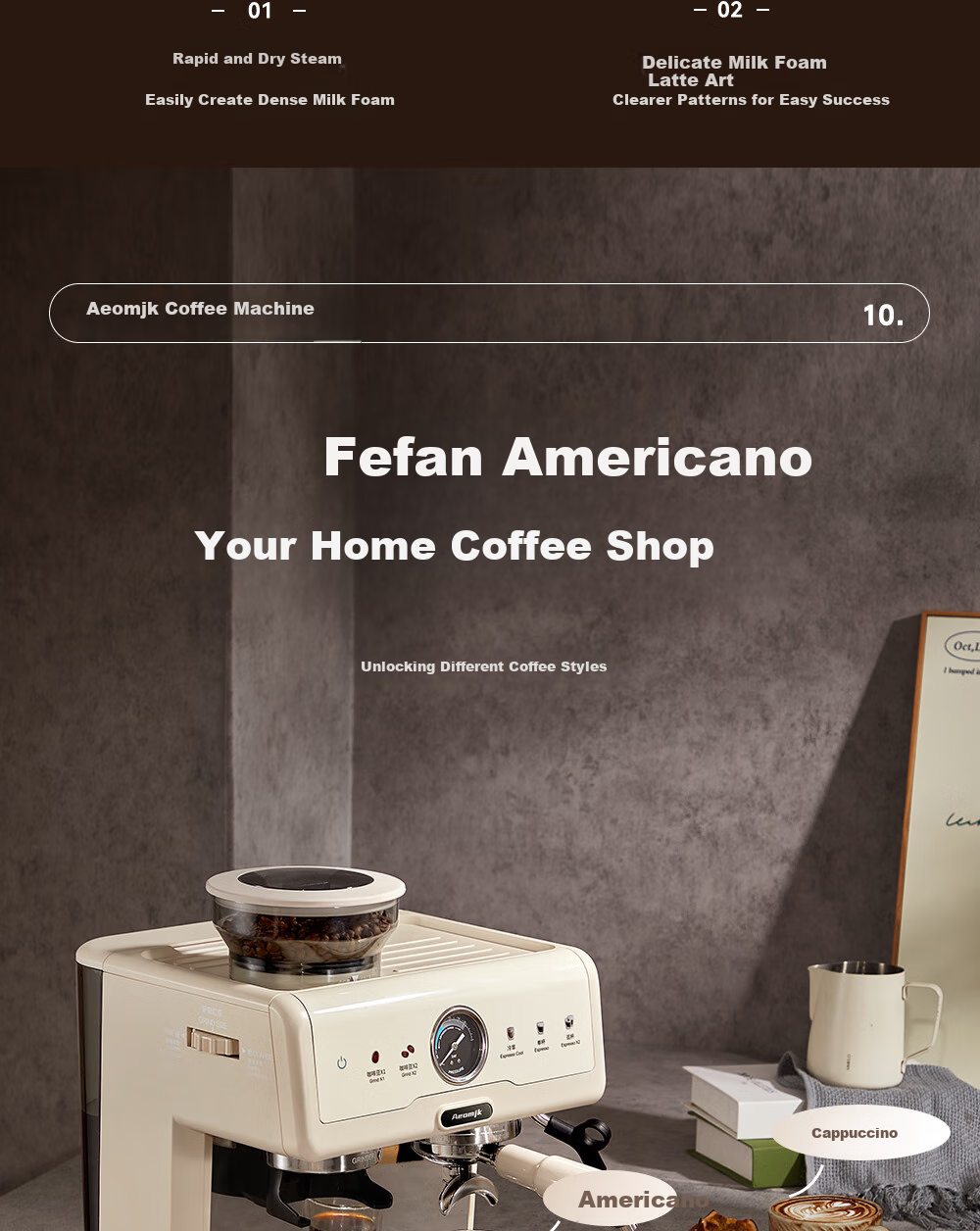 AEOMJK Aimo Ke Coffee Machine, Semi-Automatic Italian-Style Grinding All-In Americano for Home And Office Use, Dual Pump Dual Boiler Automatic Milk Frother CM5710, Holiday Gift 20