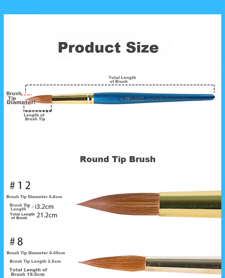 WINSOR&NEWTON [Freud Brand] Mixed Mink Hair Watercolor Brushes, Professional Watercolor Paint Brushes, Line Drawing Brushes, Advanced Artist-Specific Watercolor Brushes, Set of 6 2