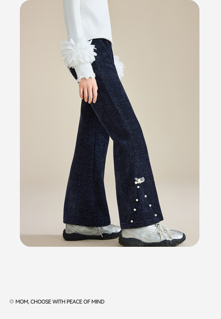 ASK JUNIOR Kids Corduroy Retro Flared Pants with Bow Girls Casual Long Trousers Spring 2026 4