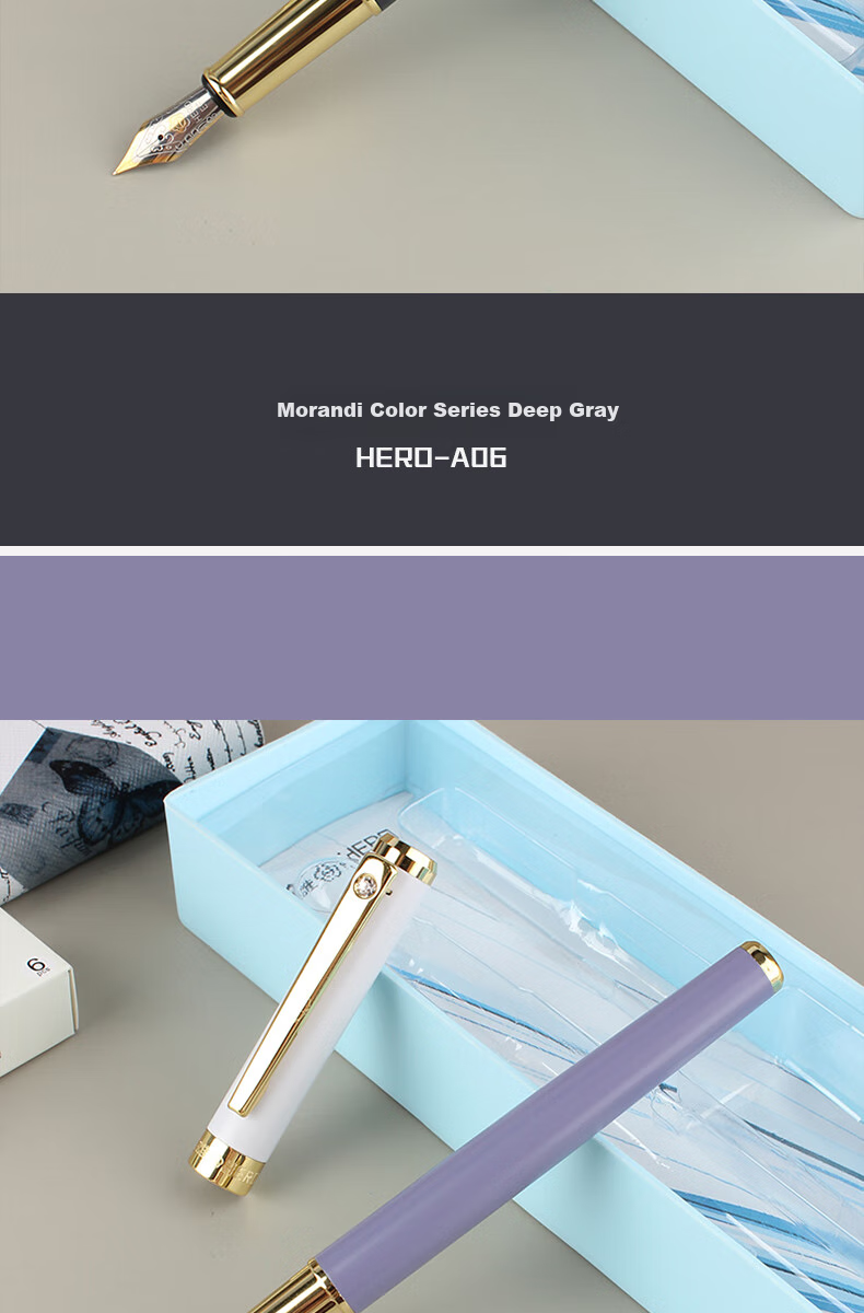 HERO Fountain Pen A06-1 Morandi Iridium Nib Adult Daily Writing Business Office Signature Ink Pen EF Nib Taro Color 10