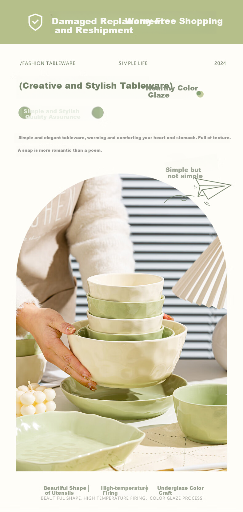 KANGQIN Cream-Colored Bowl And Plate Set, Home Use Underglaze Color High-Value Housewarming Tableware, 4-Person Dining Upgrade Gift Box for Mid-Autumn Festival 4