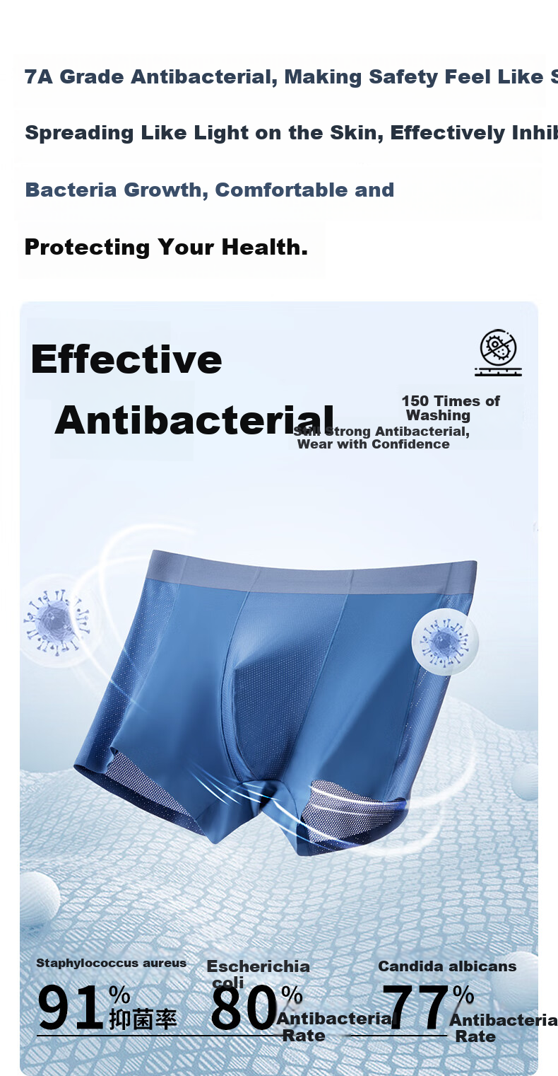 Qisefang Men's Underwear, Antibacterial Spring And Summer Cool Breathable Boxer Briefs, Four-Corner Shorts for Men, 3-Pack Large Size Ice Silk Underpants 3