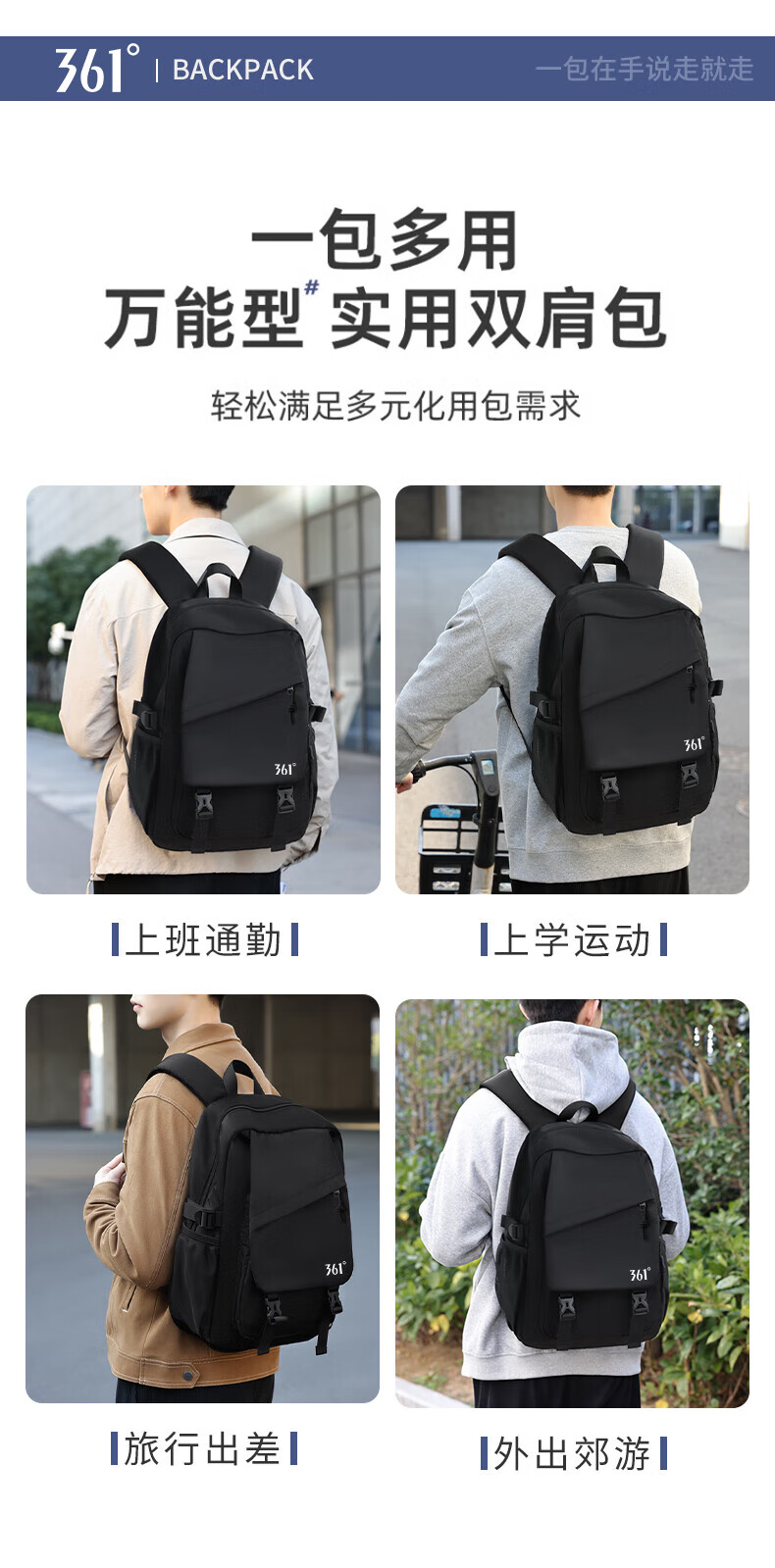 361° Backpack for Men, Middle And High School Students, Large Capacity, Lightweight, Casual Commuter Backpack, College Student Laptop Bag, Travel Bag 1