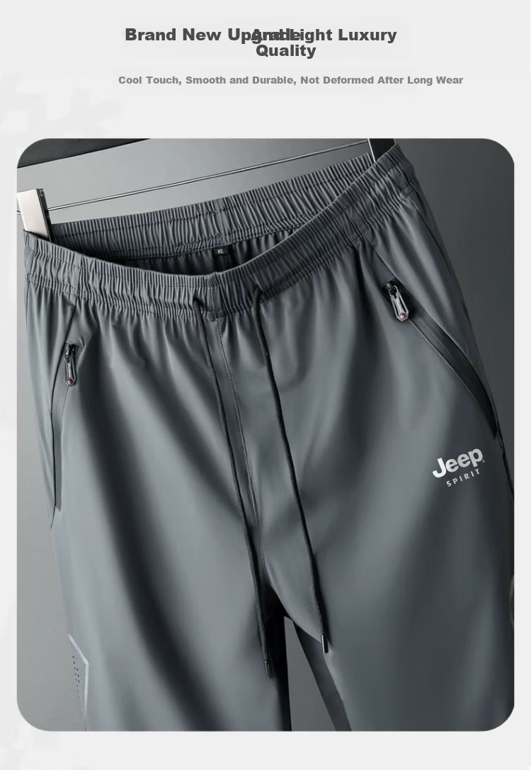 JEEP SPIRIT Men's Casual Pants, Summer Lightweight Quick-Dry Ice Silk Sports Trousers, Versatile Sun Protection Pants, Gray, XL 3