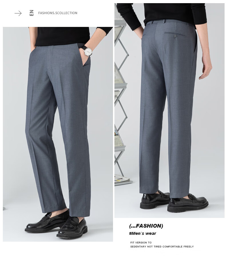 FIRS Men's Non-Iron Summer Loose Casual Business Dress Pants Straight Leg Trousers Navy Thin 29 13