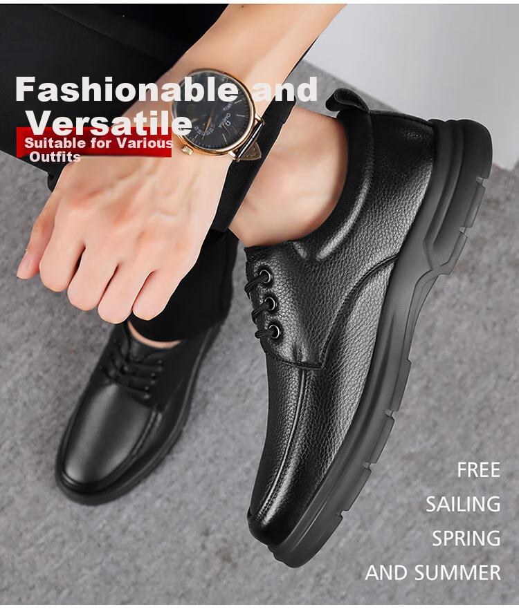 EGCHI Men's Leather Shoes, Business Casual Shoes, Top-Grain Cowhide Work Driving Shoes, J7275, Black, Size 44 4