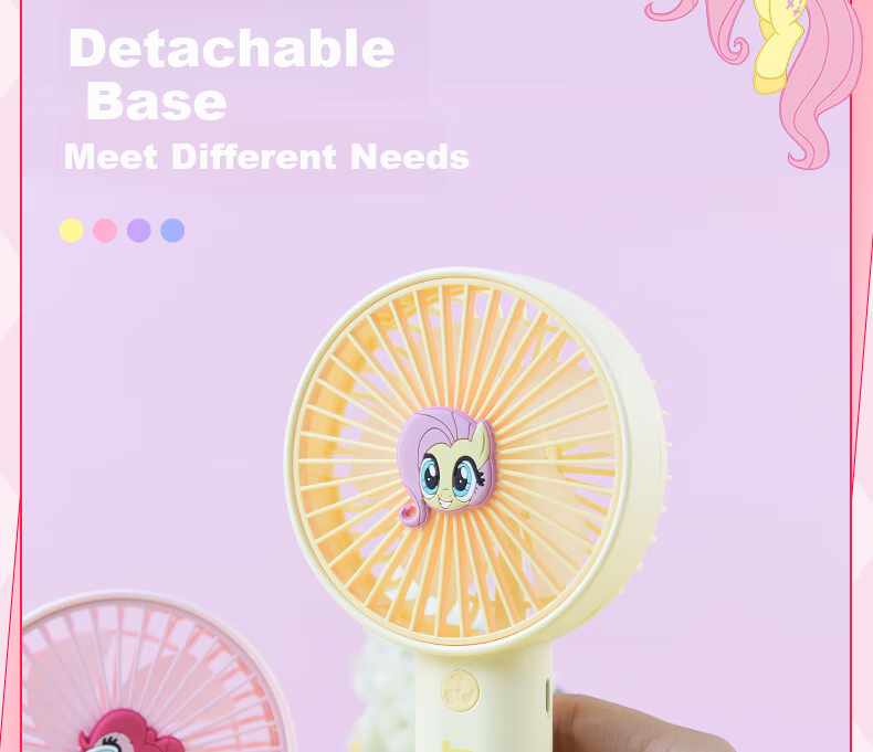 Ouliwen Small Fan, Desktop And Bed Handheld Quiet USB Rechargeable Low Noise Three-Speed with Base, Portable Mini High-Power Office Dormitory Fan, My Little Pony Blue 9