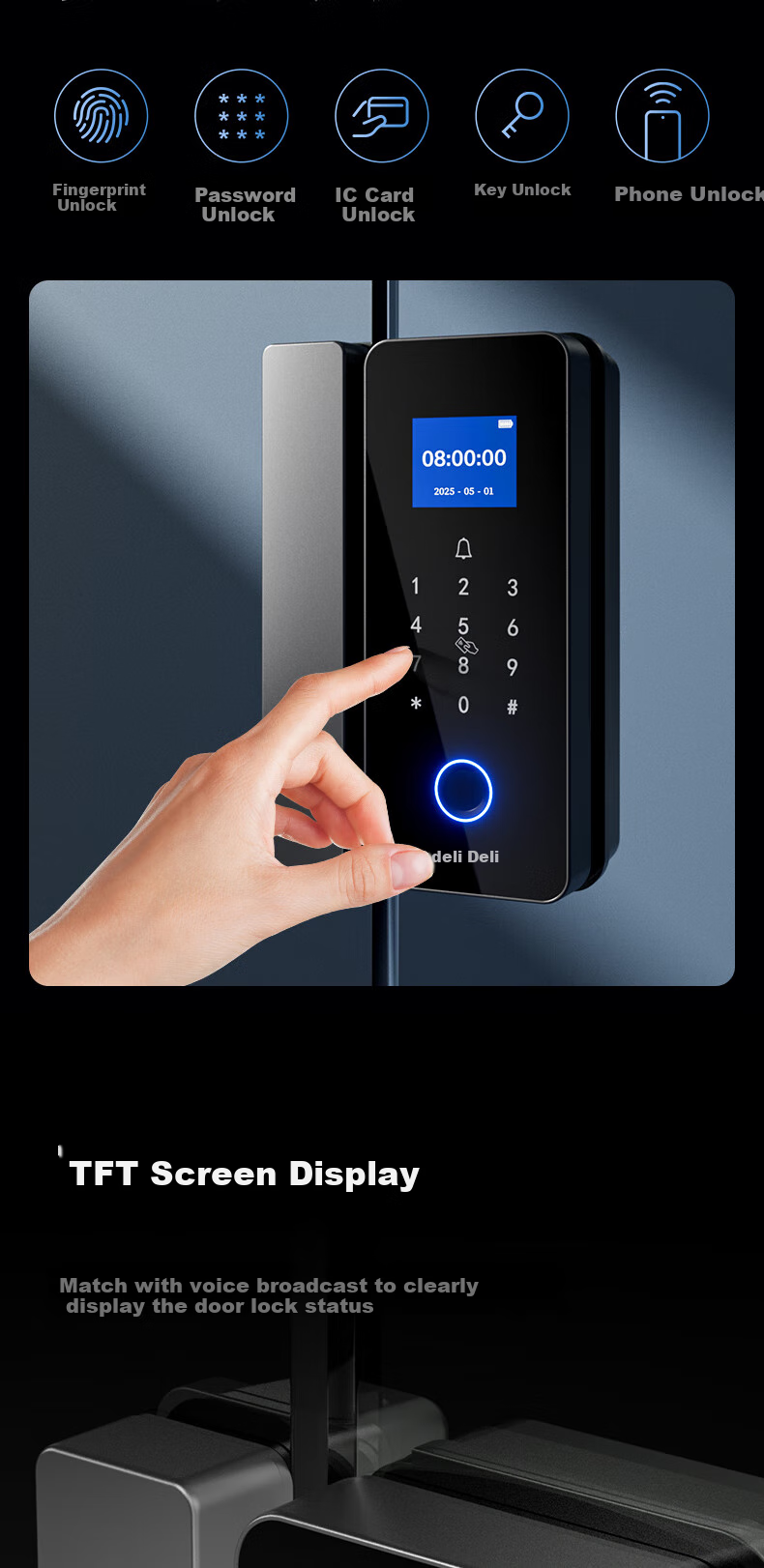 Deli Glass Door Lock Attendance Access Control All-In Smart Lock Fingerprint Password Lock Street-Friendly Rainproof Office Glass Door Anti-Theft Mini Program Management AL126 3