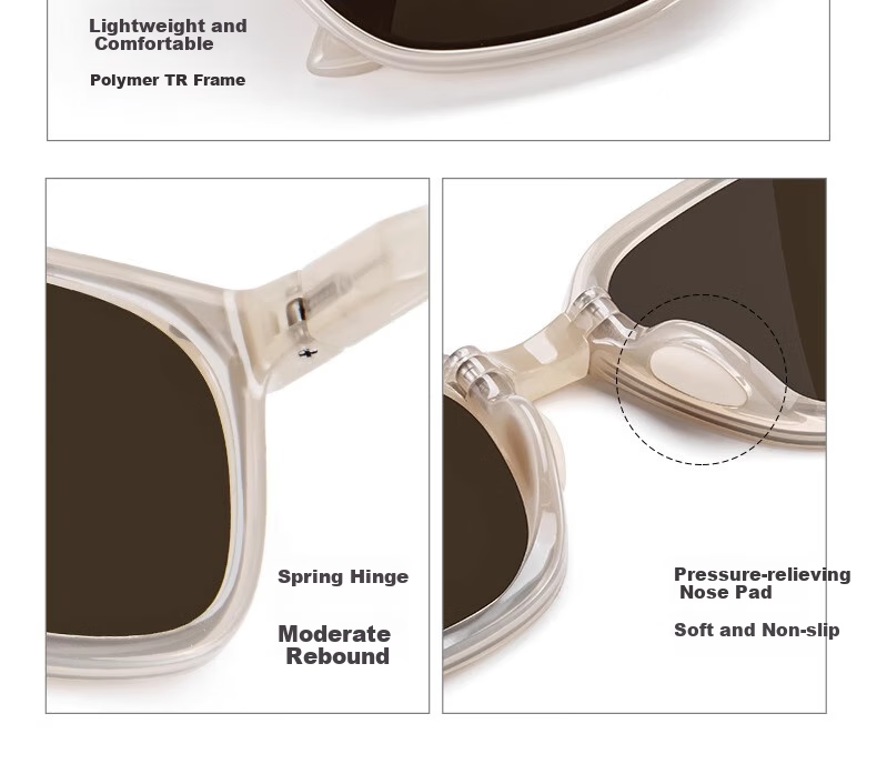 HORIEN Milk Tea Color Sunglasses Make Face Look Smaller, UV Protection, Summer Folding Sunglasses for Men And Women, Driving Sun Protection, High-End Large Frame Glasses 18