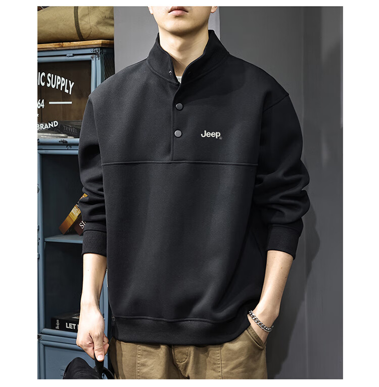 JEEP Men's Sweatshirt, Spring And Autumn Heavy Embroidery Base Layer, Casual Trendy Top for Men, Black, Size L 7