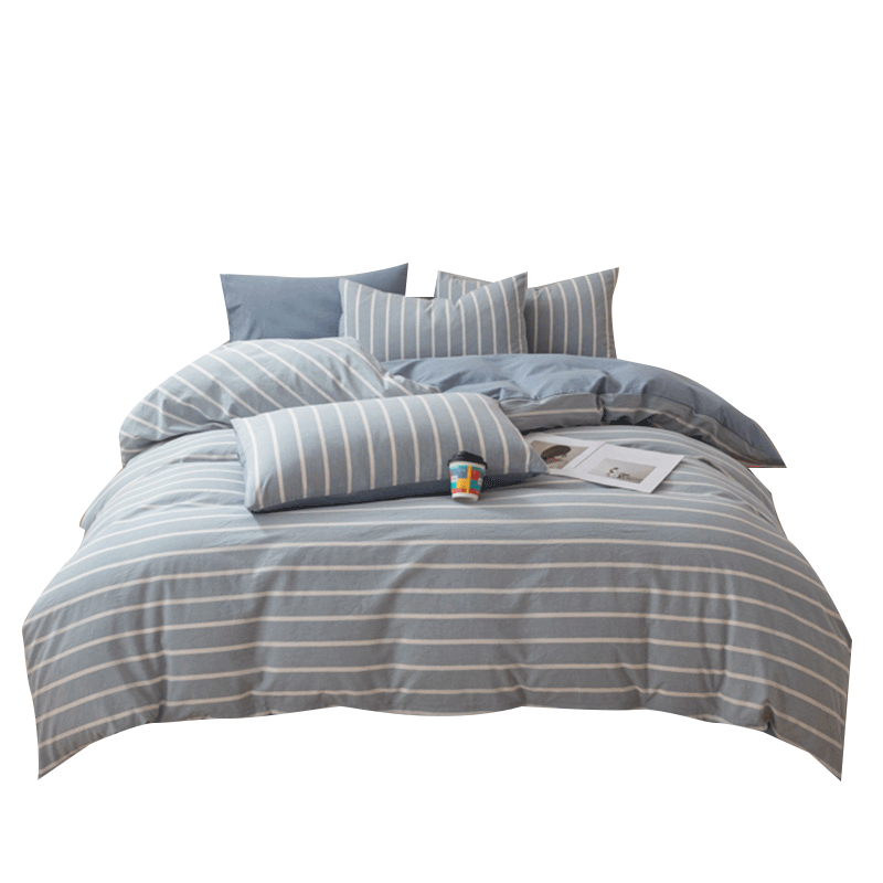 Grace Class 7A Antibacterial Pure Cotton Bedding Set for Single Dormitory, Includes Bed Sheet And Duvet Cover, 1.5*2 Meters Or 1.2m Bed, Striped Blue