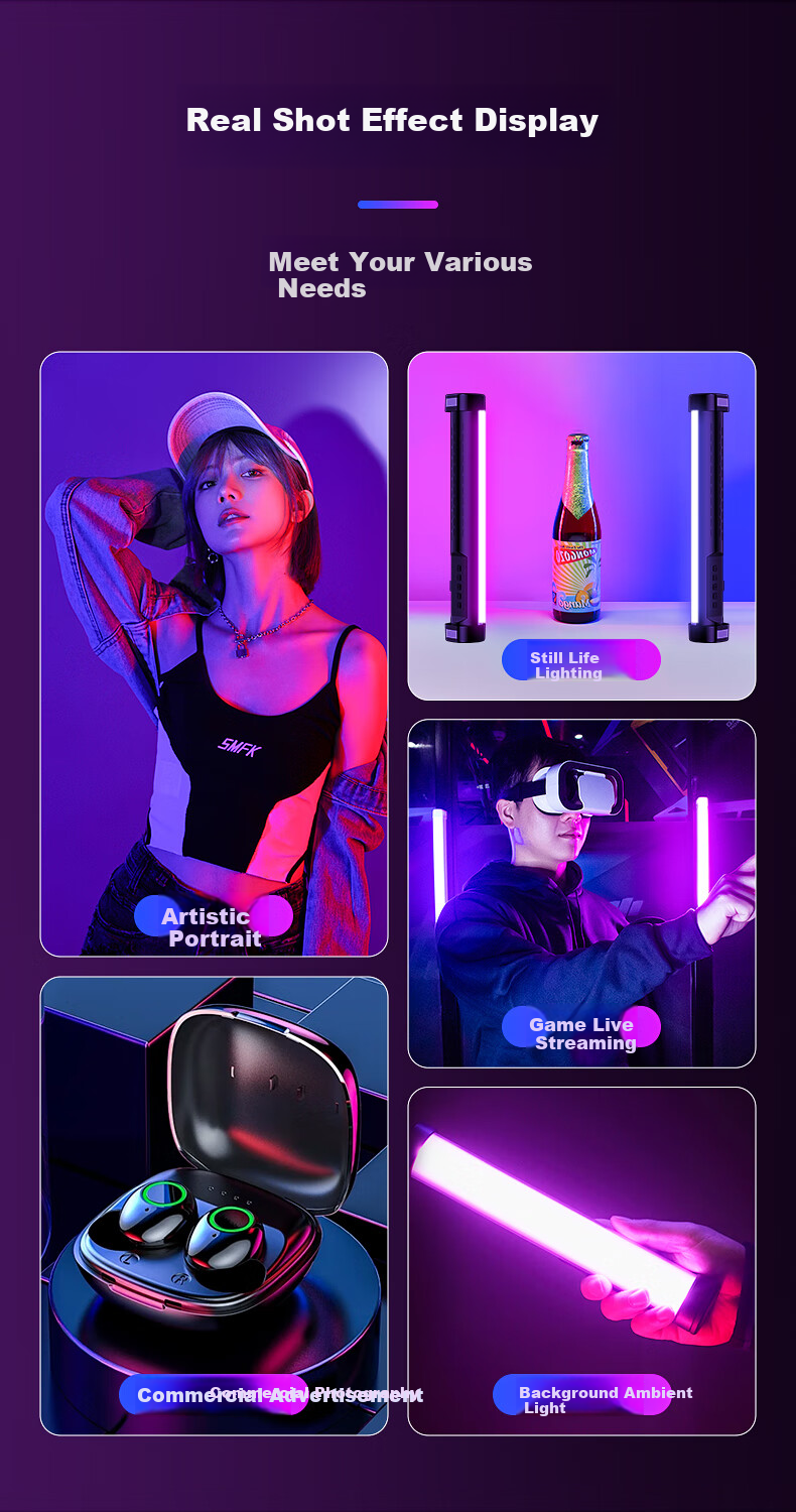 Jimantu Magnetic Rechargeable LED Handheld Light Stick for Outdoor Portable Video Shooting, Night Scene Portrait Photography, Beauty Enhancement, Live Streaming Atmosphere Soft Light 12