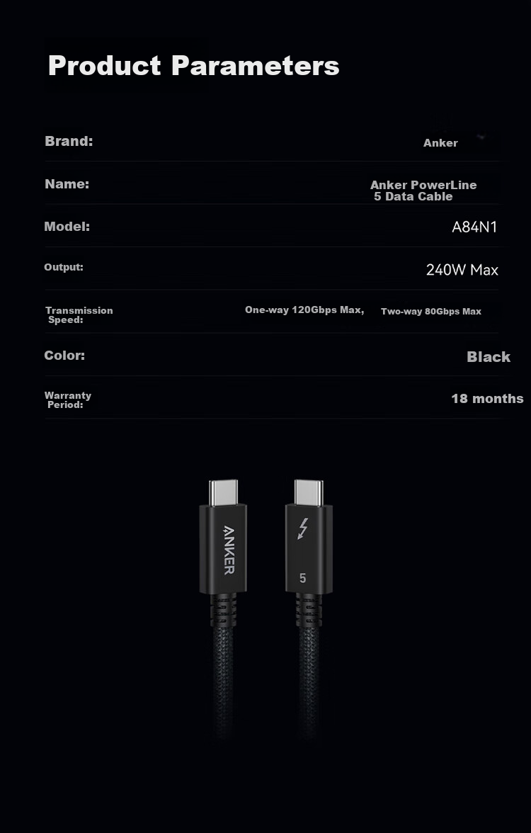 ANKE Prime Intel Certified Thunderbolt 5 Data Cable, Type-C to 240W Apple Fast Charging Braided Cable, 120Gbps Transmission, 16K Screen Mirroring, Compatible with MacOS And Windows 10
