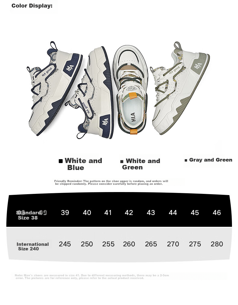HLA Men's Versatile Thick-Soled Sneakers, Comfortable Casual Shoes, White Sneakers for Men, J293 White And Blue, Size 41 4