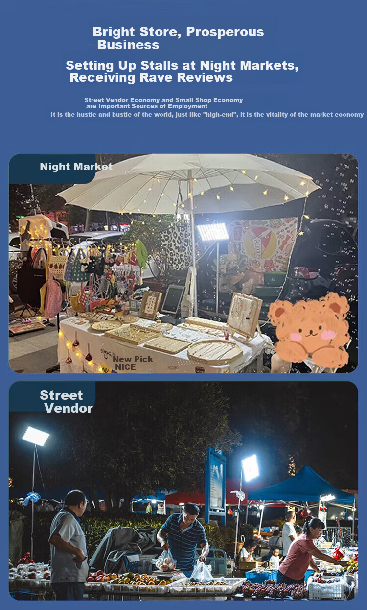 Bolanger Night Market Stall Light, Rechargeable LED Lamp, Portable Outdoor Lighting for Street Vendors, High-Intensity Bracket, Emergency Light for Wilderness Camping 7