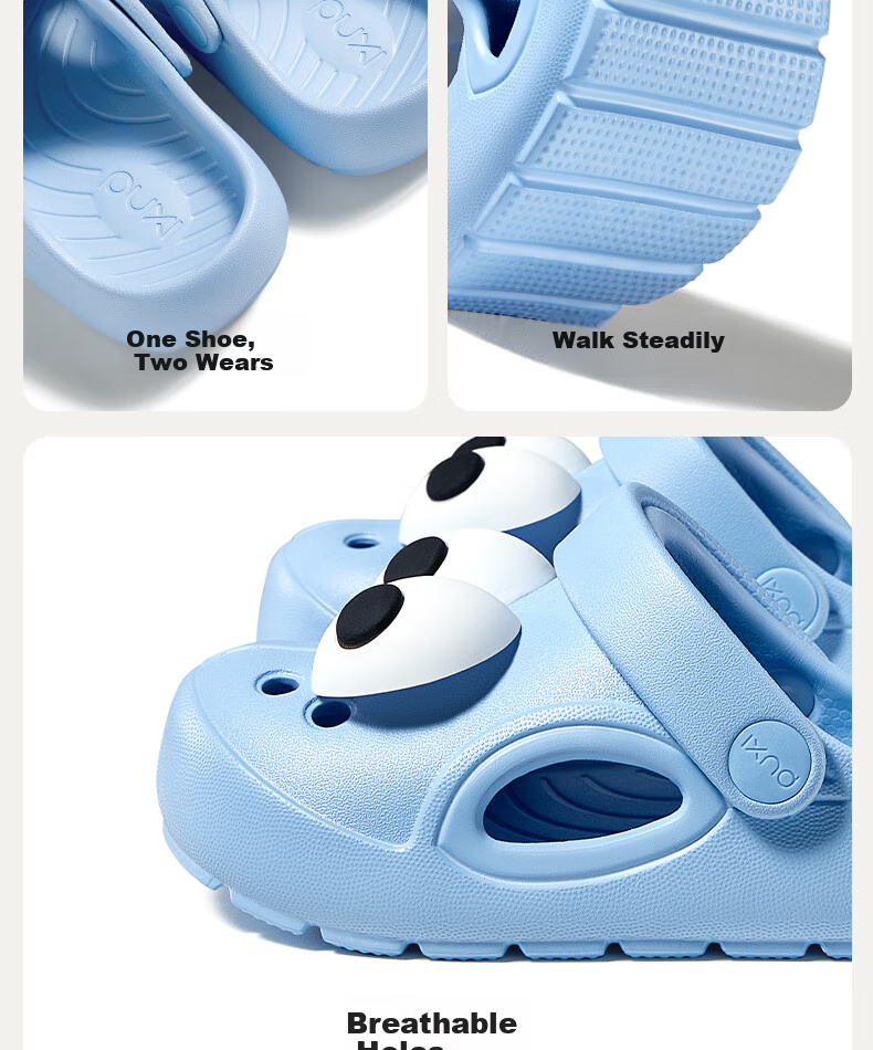 Poxi Big-Eyed Perforated Shoes for Boys And Girls, Non-Slip Cute Soft-Soled Beach Sandals, Children's Closed-Toe Slippers 11