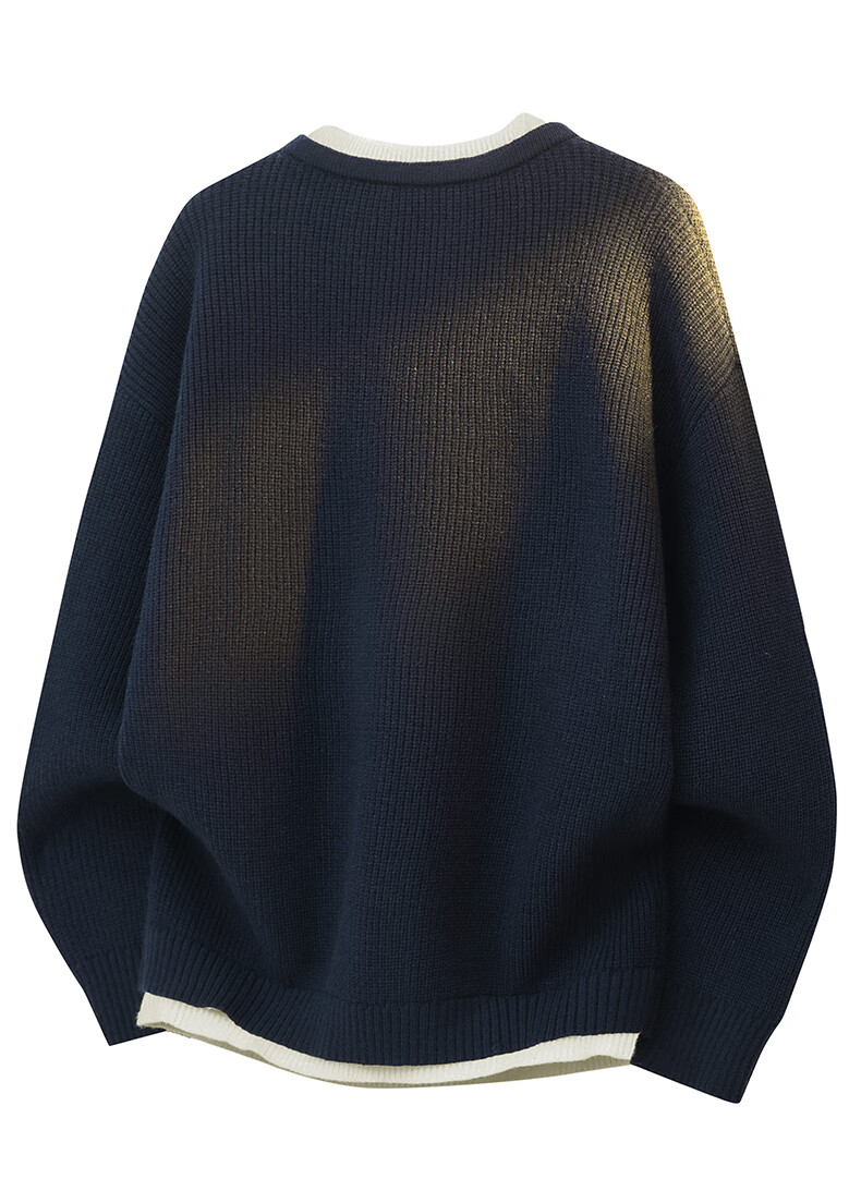 :CHOCOOLATE IT Fake Two-Piece Sweater Men Autumn Trendy Patchwork Loose Comfortable Knit Jacket Black 2XL 5