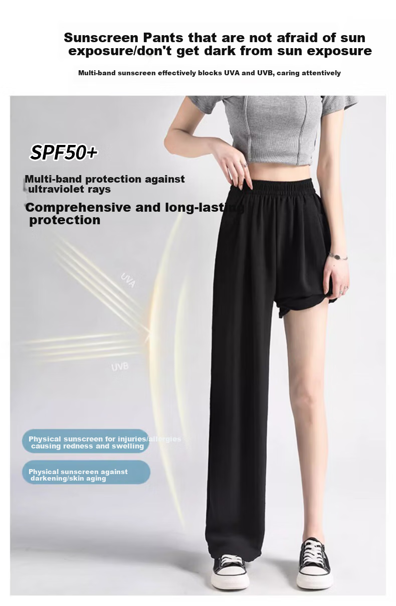 LangSha Ice Silk Wide-Leg Pants for Women, Summer Lightweight Sun Protection High-Waist Draping Lazy Style Yamamoto Pants Straight Casual Women's Trousers 5