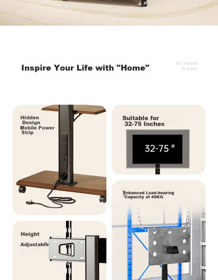 Enlipu TV Stand for 32-75 Inch, Floor-Standing TV Bracket, No Drilling Required, Movable Floor TV Stand Compatible with Multiple Brands of TVs 3