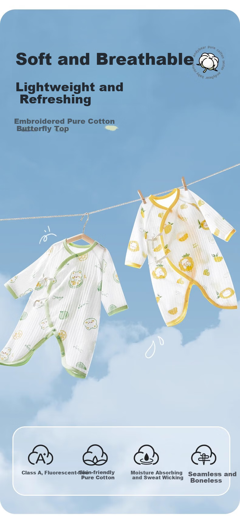 AIBEDILA Newborn Baby Butterfly Romper, Spring And Autumn Pure Cotton, Newborn Onesie, Bodysuit, Crawling Suit, Spring And Autumn Outfit, Base Layer, Size 66 2
