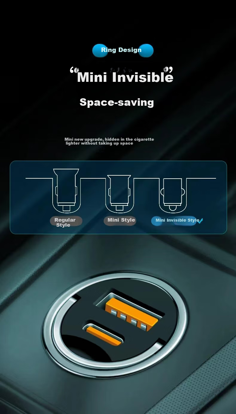 YOMO Car Charger, Cigarette Lighter Socket, PD30W All-Metal Super Fast Charging Adapter Plug, Compatible with Apple 16 Huawei/Xiaomi, Dual-Port, Black 5
