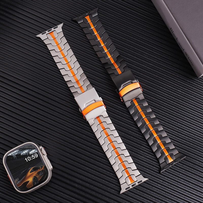 MSSM [Pure Titanium] Compatible with Apple Watch Band, Ultra 4/3 Iron Man, Apple IWatch S12/11/10/9/8/SE3, Titanium Metal Men's Strap, Titanium Orange, 44-49