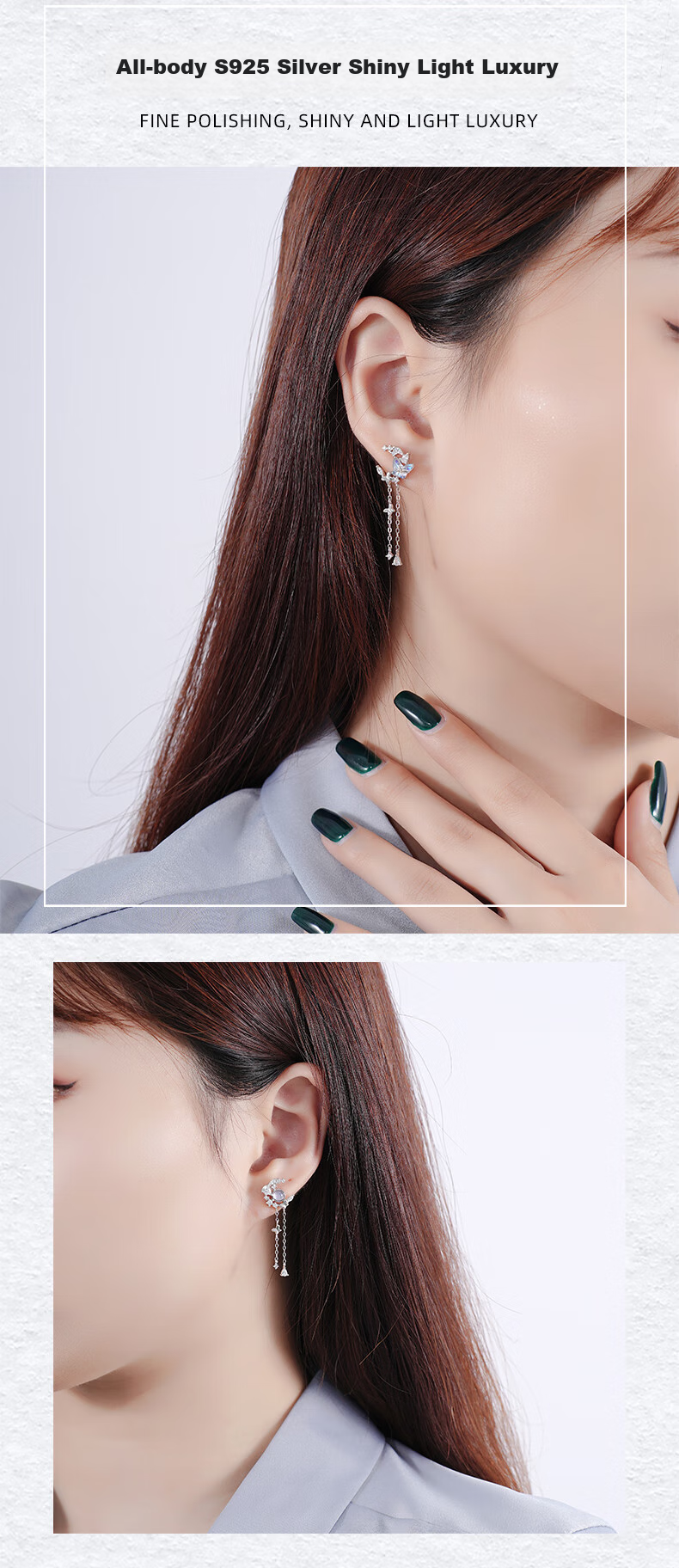 Dijing 925 Silver Earrings for Women without Ear Holes, Bone Stud Earrings, Clip-On Tassel Earrings, No Ear Holes Required, No Piercing Needed 6