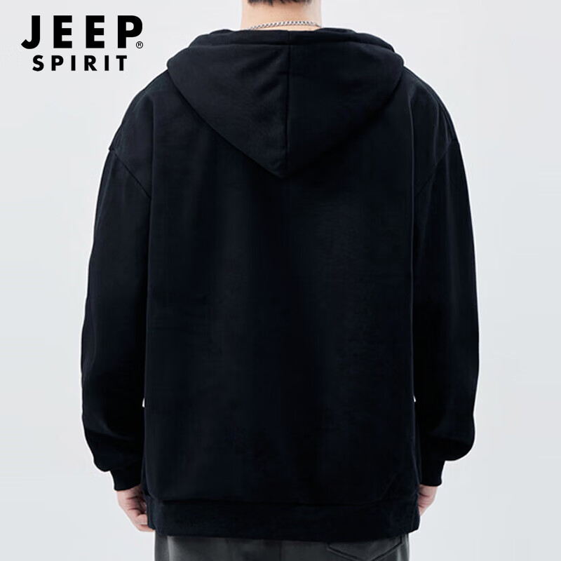 JEEP SPIRIT Hoodie for Men, Autumn Zip-Up Jacket, Men's Hooded Long-Sleeve Sweatshirt, Black, Size M