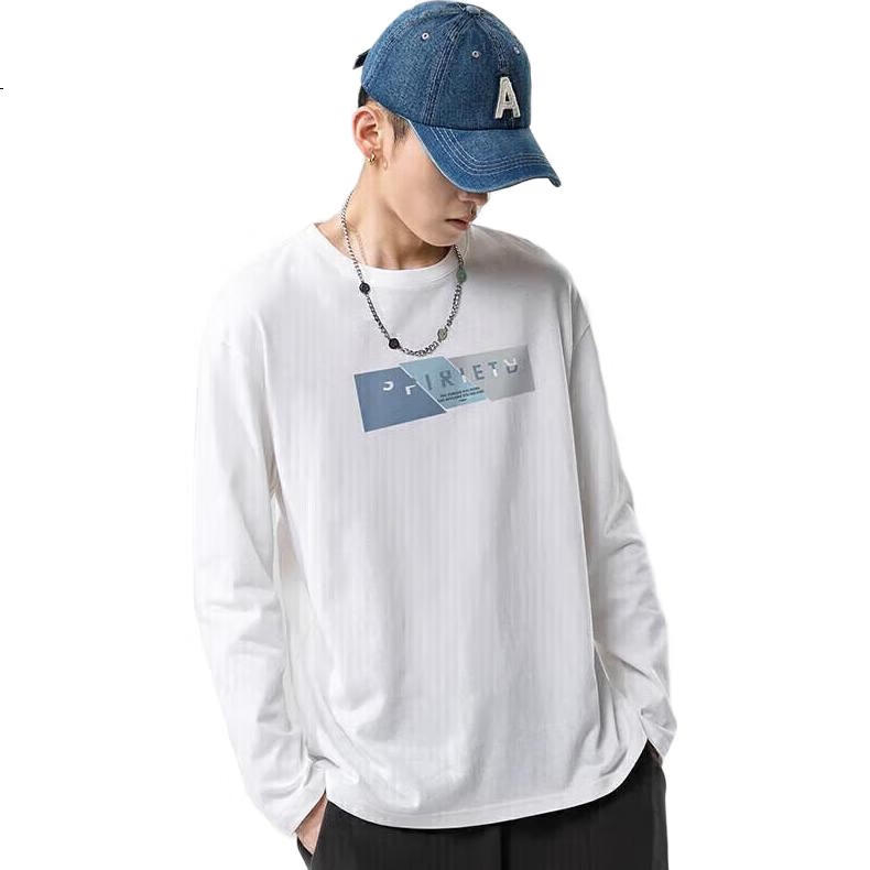Мужская футболка с длинным рукавом Jeanswest, 100% хлопок, принт, круглый вырез, трендовый повседневный стиль, белый, размер 2XL