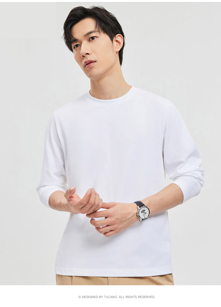 TUCANO Long-Sleeve T-Shirt for Men, Spring And Autumn Pure Cotton Round Neck Undershirt, Casual Comfortable Versatile Top, Men's Clothing, Black, Size M 3