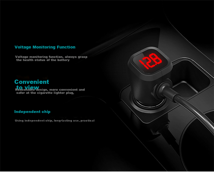 Yantu Car Charger Super Fast Charging Cigarette Lighter Adapter Three-In Dual USB Voltage Detection LED Black B08 16