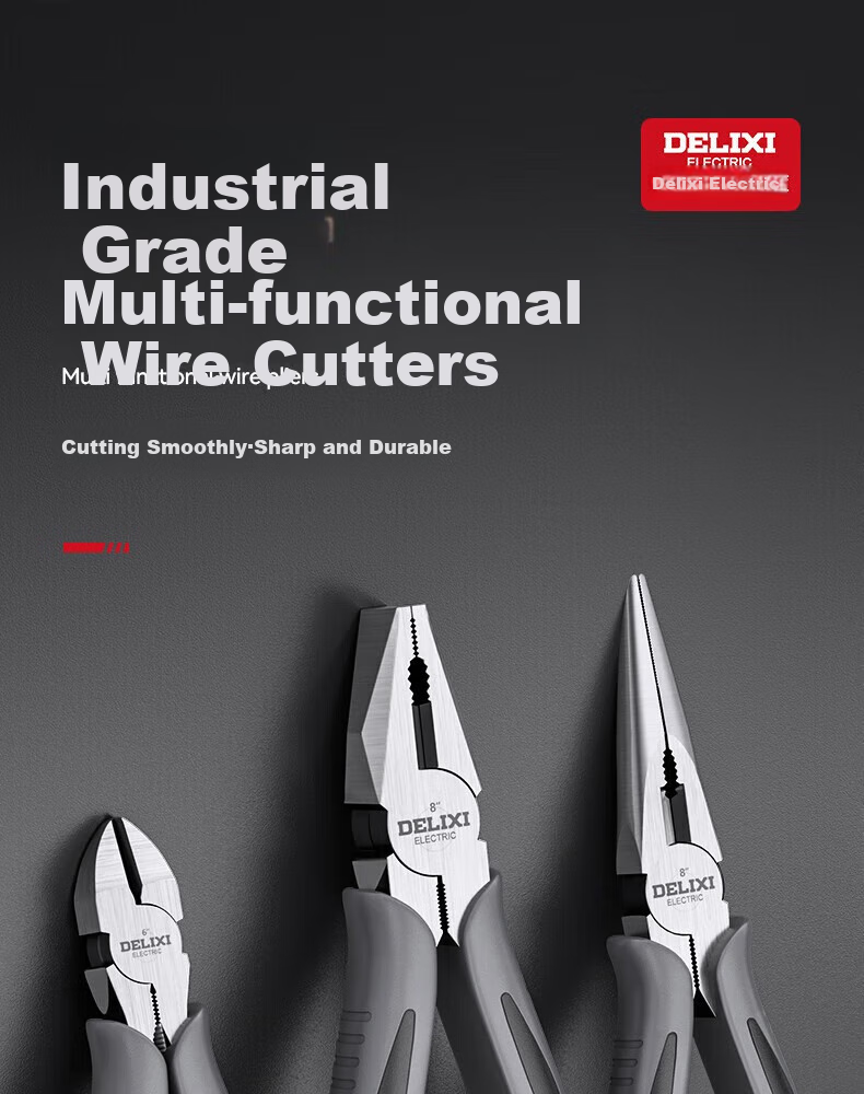 DELIXI ELECTRIC [Industrial Grade] Pliers Set, Tiger Pliers, Wire Cutters, Diagonal Pliers, Electrician Tools, Crimping Pliers, 6-Inch Three-Piece Set 1