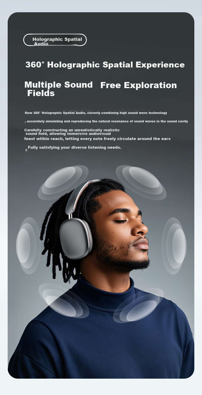 Aigo Bluetooth Headphones, Over-Ear Active Noise Cancellation, Comfortable Wear, Suitable for Music, Gaming, Sports, Compatible with Apple, Xiaomi Phones, Computers, WH300 Starry Gray 4