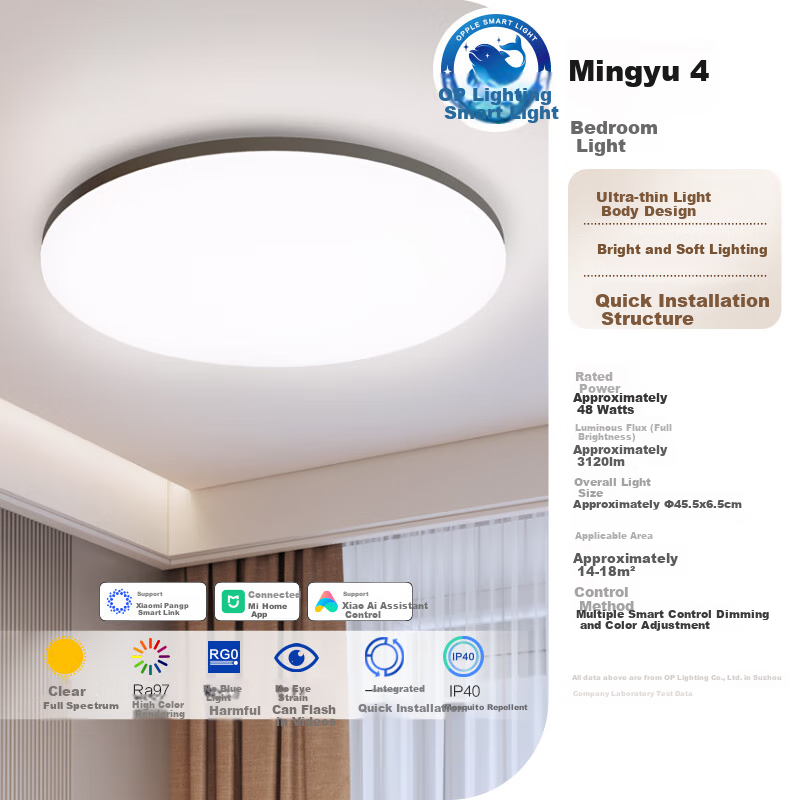 OPPLE Full-Spectrum Eye Protection Ceiling Light, Bedroom Smart Lighting Fixture, High Wattage Simple And Elegant Mingyu 4 Black Round Shape