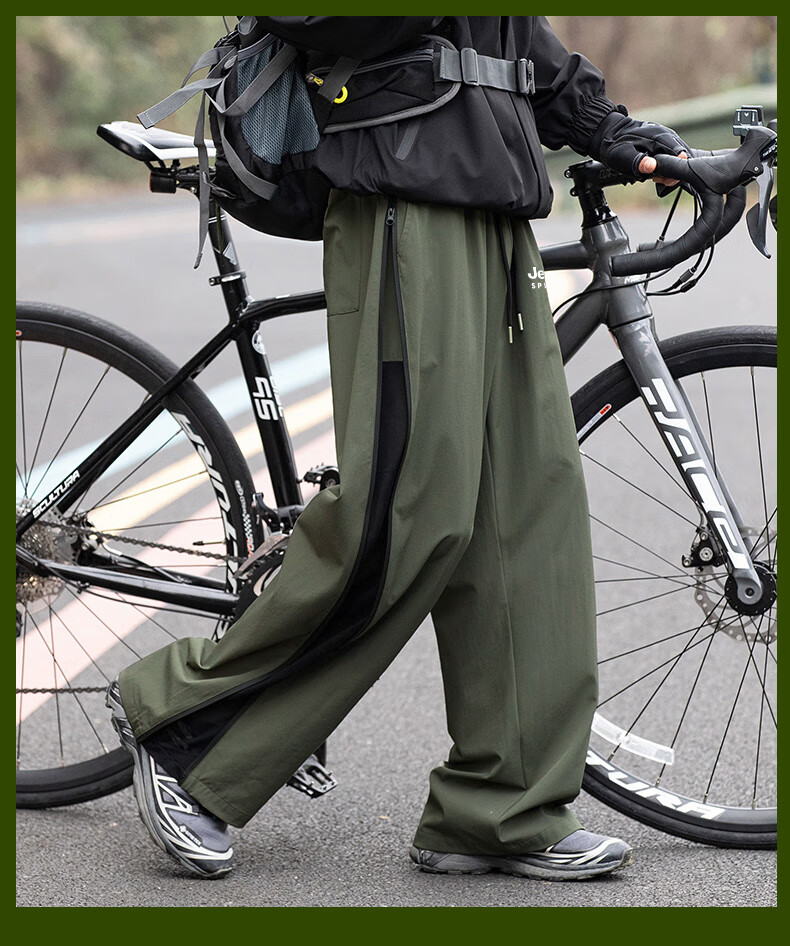 JEEP Men's Spring New Windproof Waterproof American Style Work Pants Skin-friendly Breathable Cycling Pants Cedar Green M 19