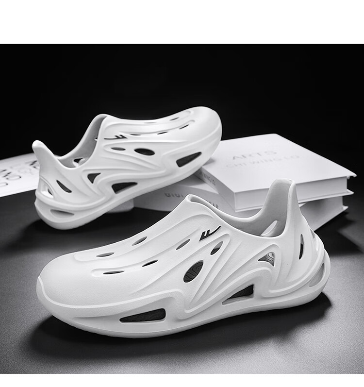 Warrior Official Men's Summer New Hole Shoes Non-slip Outdoor Beach Sandals White Black Size 44 14