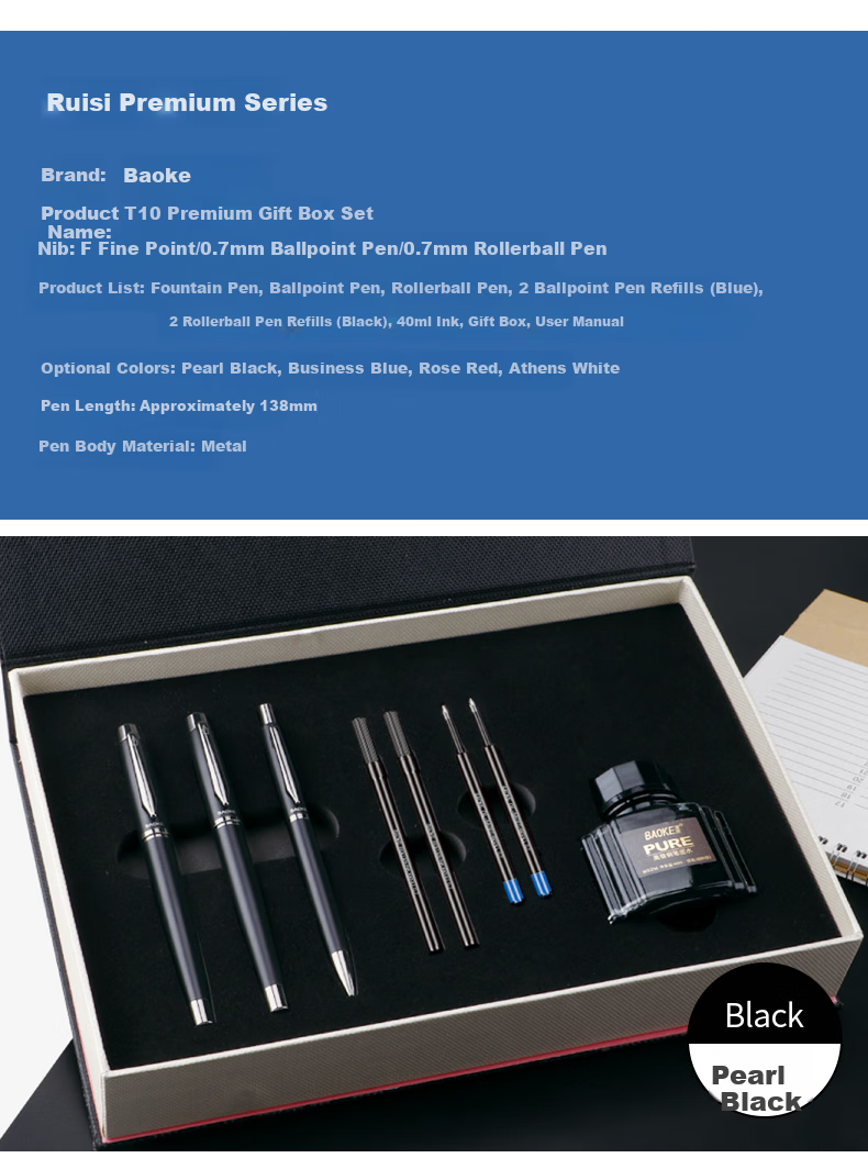 BAOKE T18 Millennium Gift Box Set, Fountain Pen/ballpoint Pen Two-In Business Office Signing Pen Daily Writing Pen, Holiday Gift, Twilight Gray 12