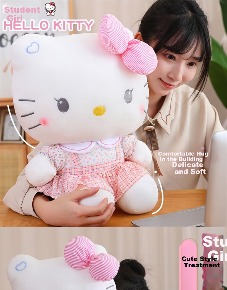 Hello Kitty Sanrio Plush Toy Doll Stuffed Animal Pillow Decoration Birthday Gift for Girls, 38cm Kawaii Cat Figurine 1