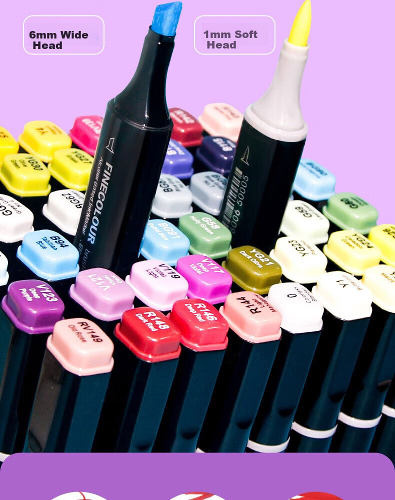 FINECOLOUR 5th Generation Alcohol-Based Dual-Tip Markers, 120 Colors Standard Pencil Case Set (With Base), Art Sketching Watercolor Pens 12