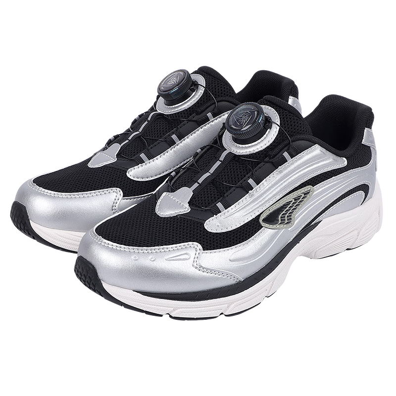 DR路KONG Autumn Retro Casual Breathable Running Shoes, Slip-On with Rotary Buckle, Versatile Children's Sneakers, Silver/black, Size 36