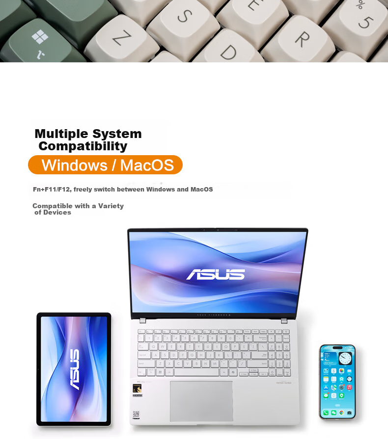 ASUS Jelly 75 Three-Mode Wireless 75% Mechanical Keyboard Full Hot-Swappable Gasket Structure Quiet Keys macOS Compatible Office Keyboard Wilderness Orange 9