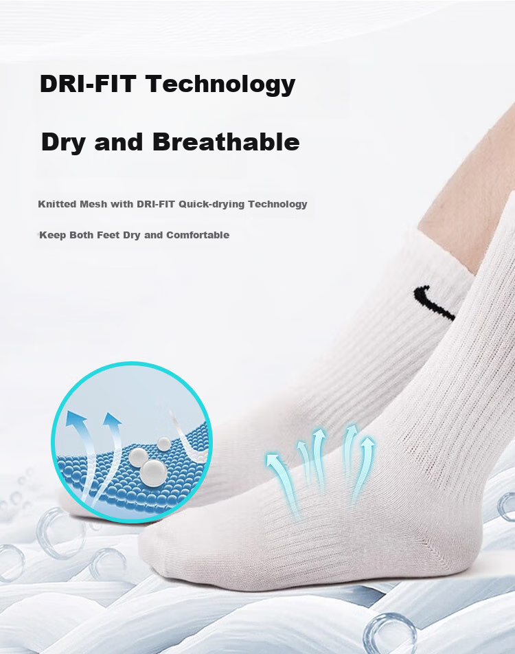 NIKE Men's Socks Three-Pack, Mid-High Tube, Casual Socks, Athletic Socks, Basketball Socks, White Socks, SX7676-100 3
